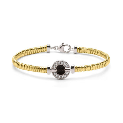 Zilveren met geelgoud vergulde as armband afgewerkt rondom met zirkonia's. black