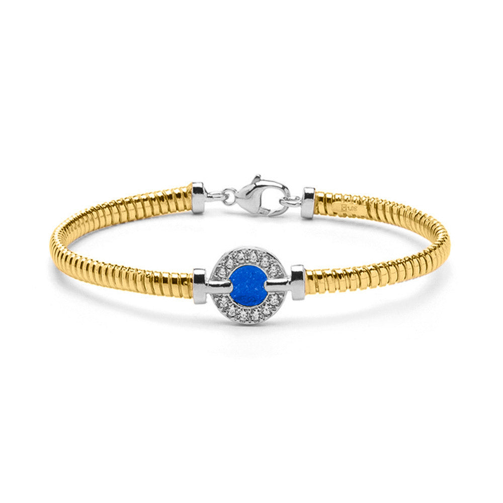 Zilveren met geelgoud vergulde as armband afgewerkt rondom met zirkonia's. blue