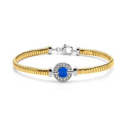 Zilveren met geelgoud vergulde as armband afgewerkt rondom met zirkonia's. blue