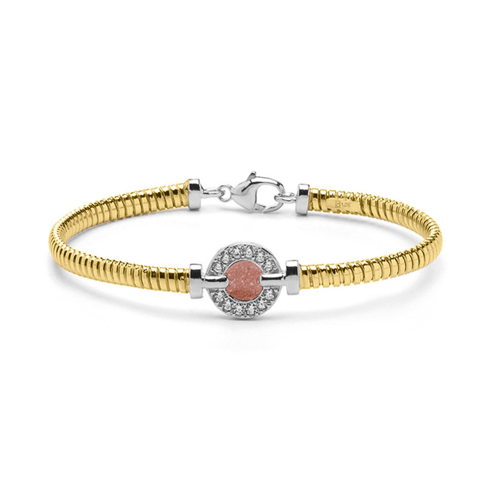 Zilveren met geelgoud vergulde as armband afgewerkt rondom met zirkonia's. blush