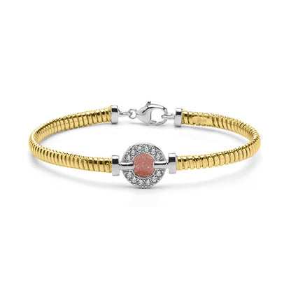 Zilveren met geelgoud vergulde as armband afgewerkt rondom met zirkonia's. blush