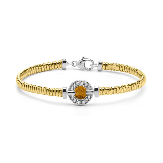 Zilveren met geelgoud vergulde as armband afgewerkt rondom met zirkonia's. gold