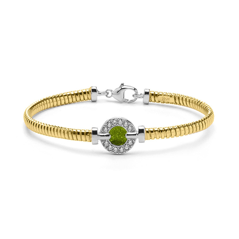 Zilveren met geelgoud vergulde as armband afgewerkt rondom met zirkonia's. green
