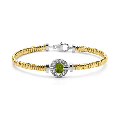 Zilveren met geelgoud vergulde as armband afgewerkt rondom met zirkonia's. green