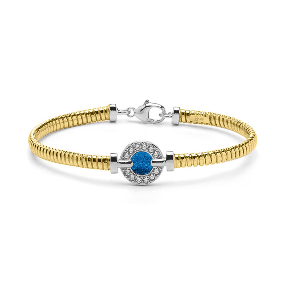 Zilveren met geelgoud vergulde as armband afgewerkt rondom met zirkonia's. marine