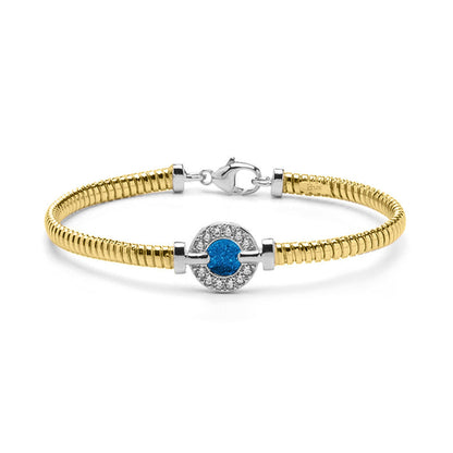 Zilveren met geelgoud vergulde as armband afgewerkt rondom met zirkonia's. marine