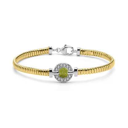 Zilveren met geelgoud vergulde as armband afgewerkt rondom met zirkonia's. olive