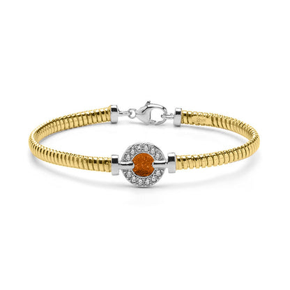 Zilveren met geelgoud vergulde as armband afgewerkt rondom met zirkonia's. orange