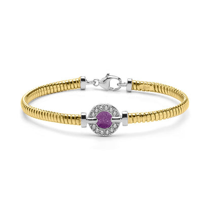 Zilveren met geelgoud vergulde as armband afgewerkt rondom met zirkonia's. purple