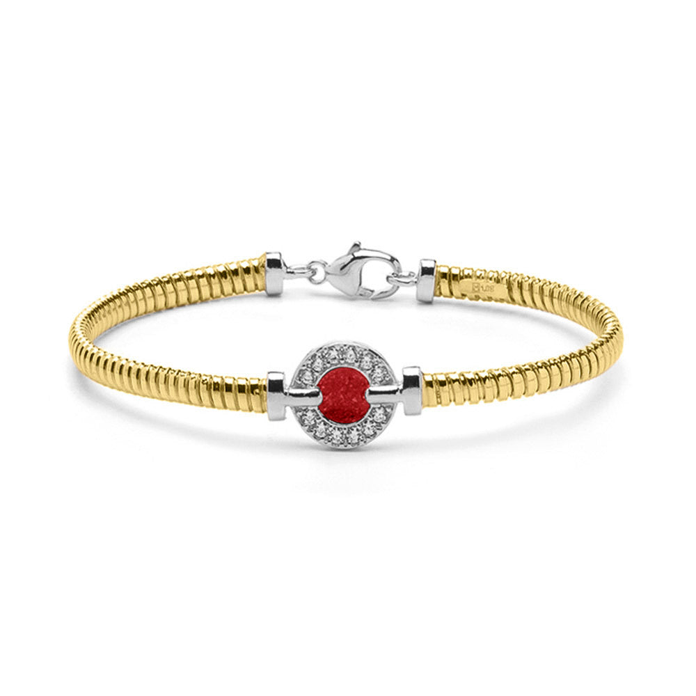 Zilveren met geelgoud vergulde as armband afgewerkt rondom met zirkonia's. red