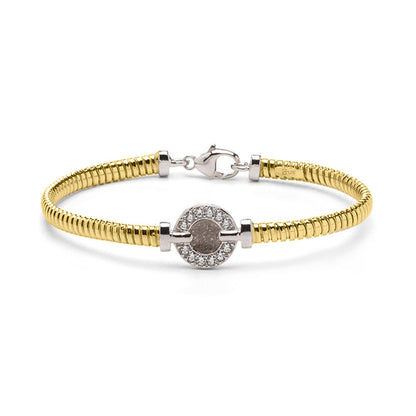 Zilveren met geelgoud vergulde as armband afgewerkt rondom met zirkonia's. silver