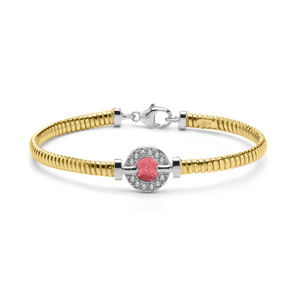 Zilveren met geelgoud vergulde as armband afgewerkt rondom met zirkonia's. soft
