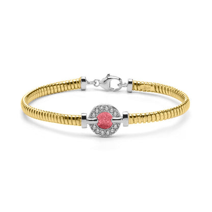 Zilveren met geelgoud vergulde as armband afgewerkt rondom met zirkonia's. soft
