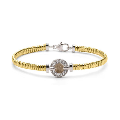 Zilveren met geelgoud vergulde as armband afgewerkt rondom met zirkonia's. transparent