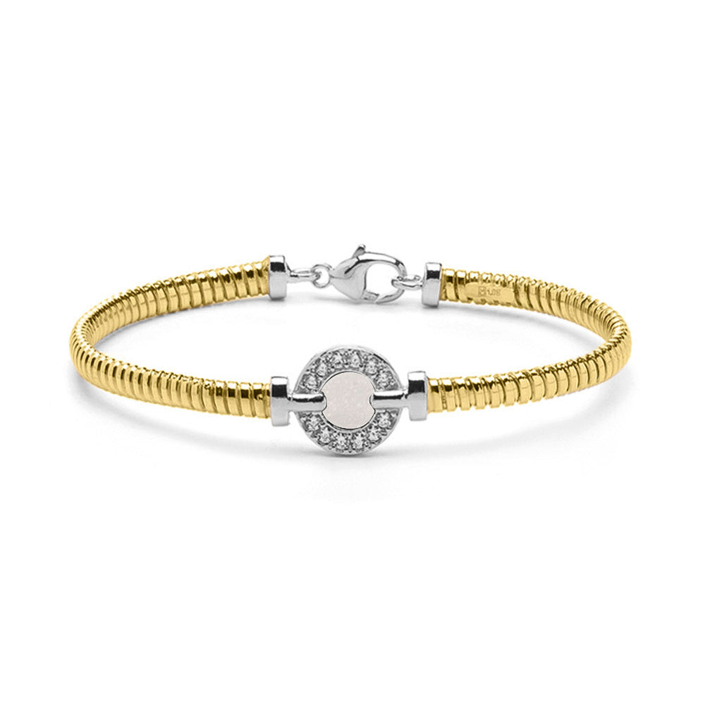 Zilveren met geelgoud vergulde as armband afgewerkt rondom met zirkonia's. white
