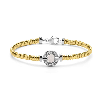 Zilveren met geelgoud vergulde as armband afgewerkt rondom met zirkonia's. white