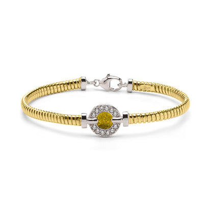 Zilveren met geelgoud vergulde as armband afgewerkt rondom met zirkonia's. yellow