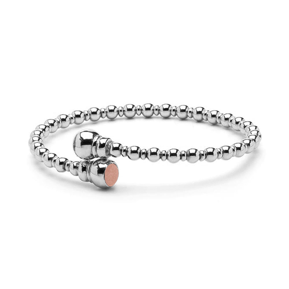 Zilveren flexibele bolletjes as armband twee compartimenten. Blush
