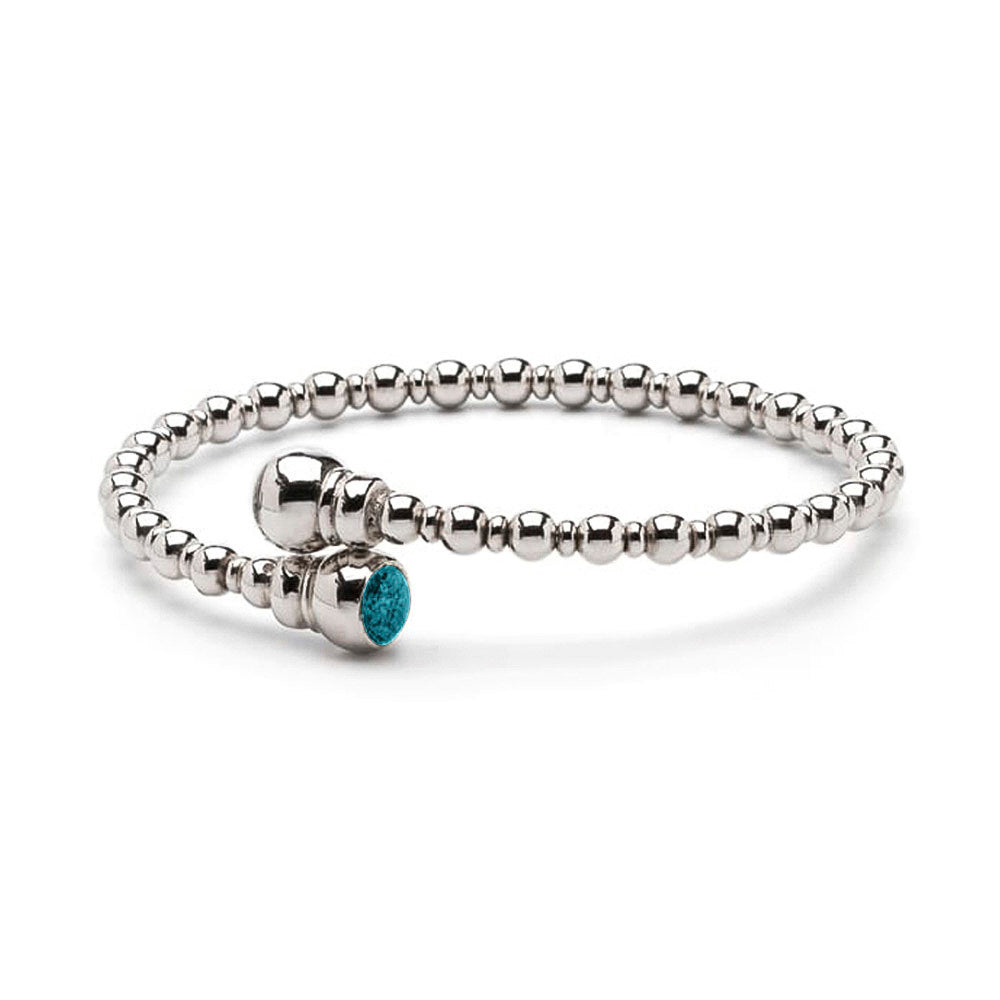 Zilveren flexibele bolletjes as armband twee compartimenten. Turquoise