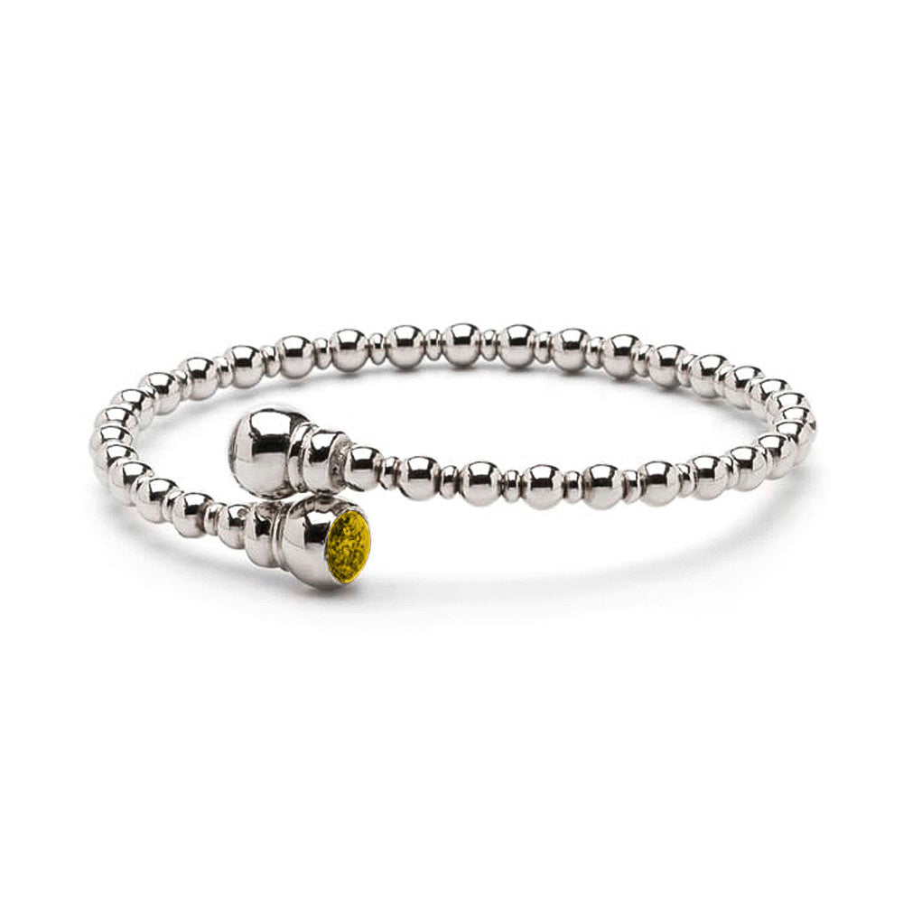 Zilveren flexibele bolletjes as armband twee compartimenten. Yellow