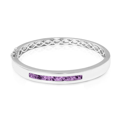 Zilveren as armband die gevuld kan worden met as of haar. Purple