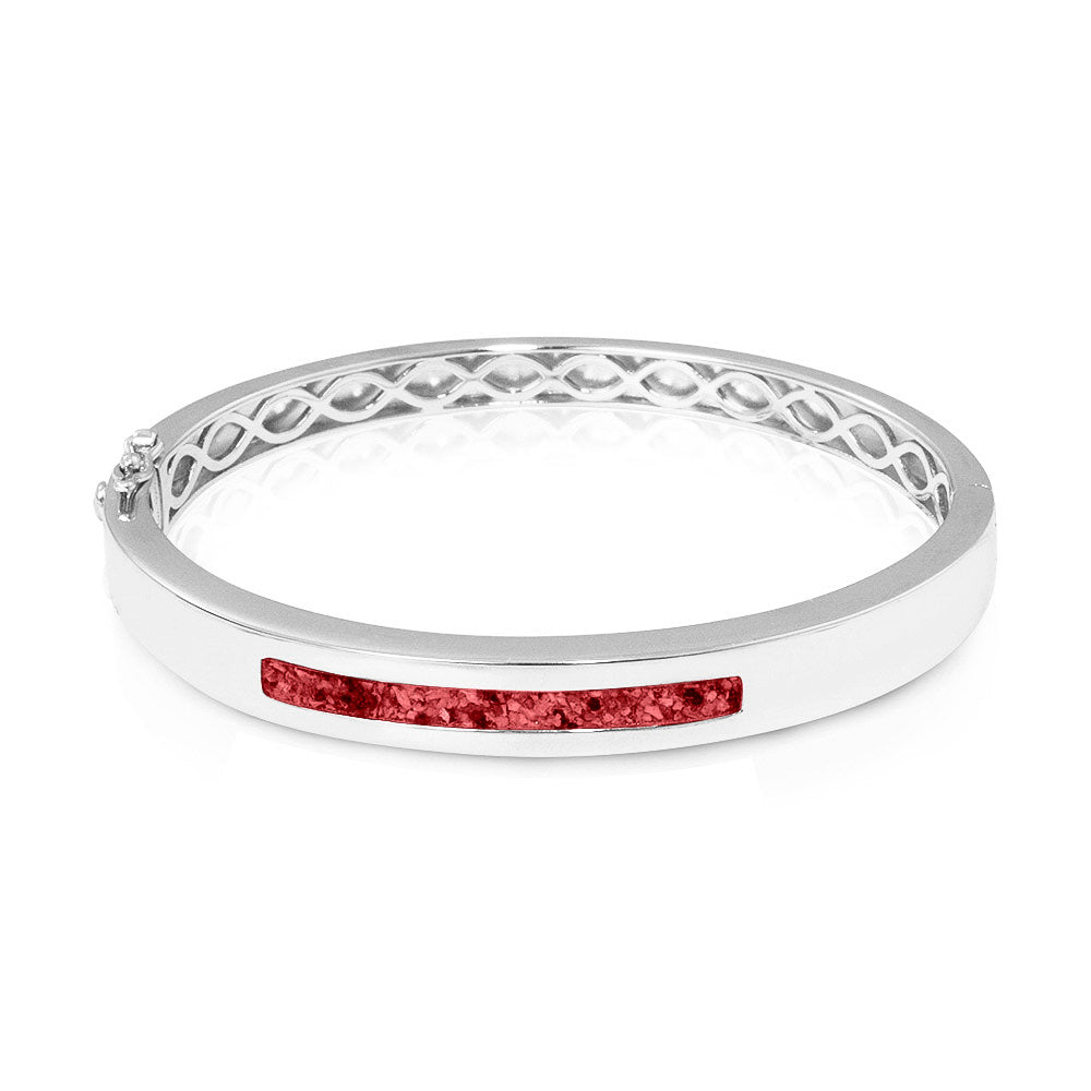 Zilveren as armband die gevuld kan worden met as of haar. Red