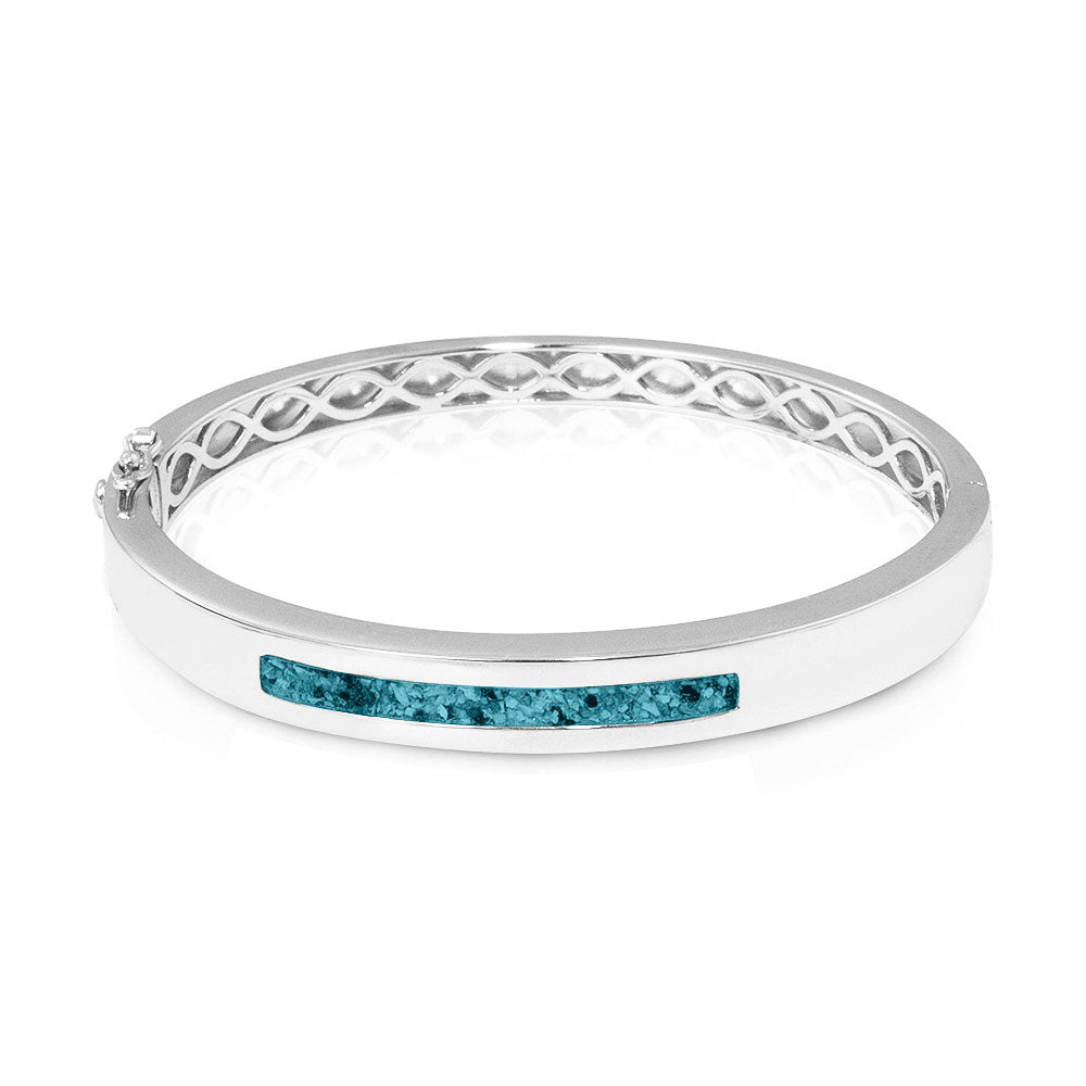 Zilveren as armband die gevuld kan worden met as of haar. Turquoise