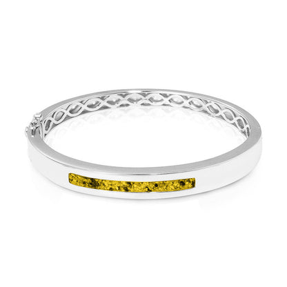 Zilveren as armband die gevuld kan worden met as of haar. Yellow