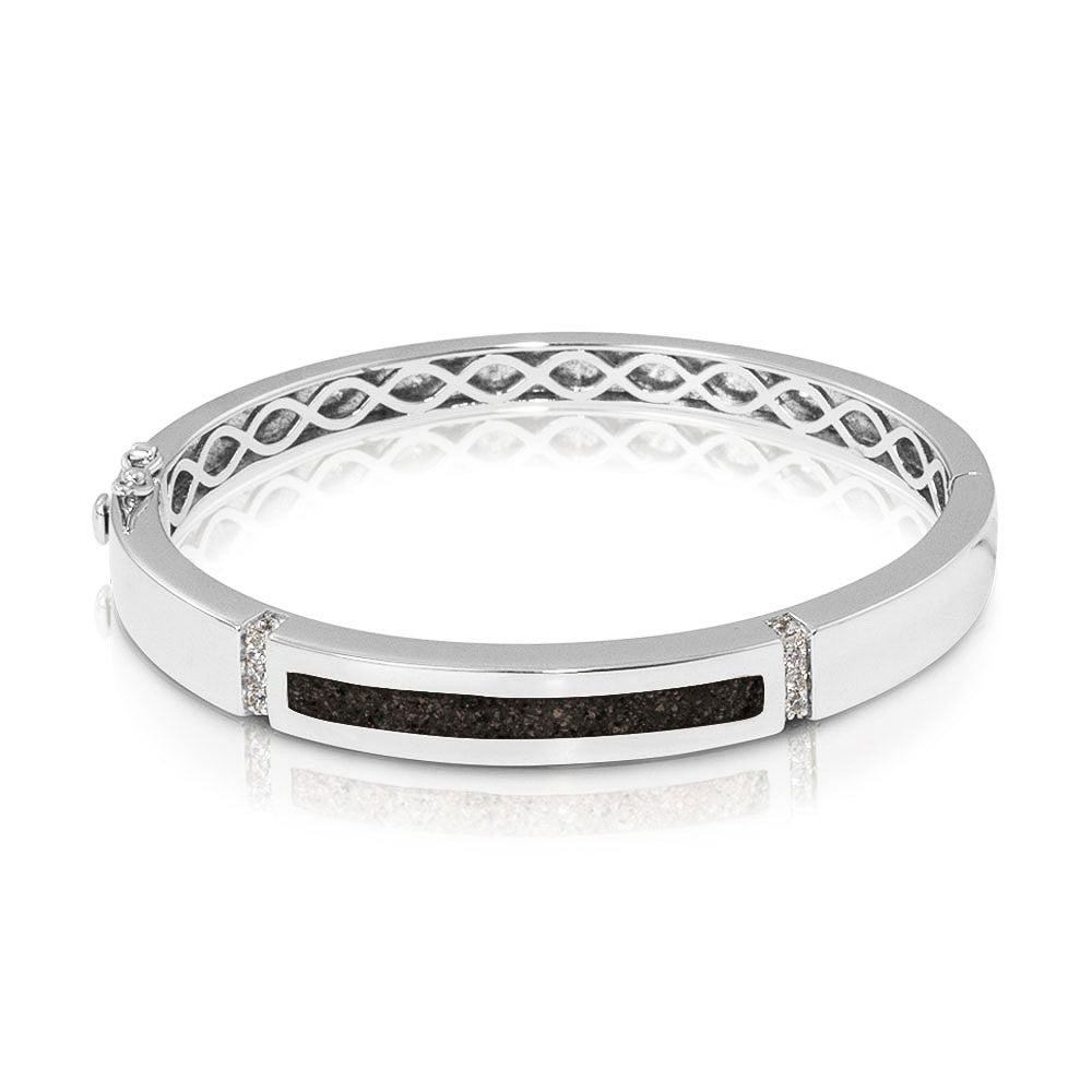 Zilveren as armband die gevuld kan worden met as of haar. Black