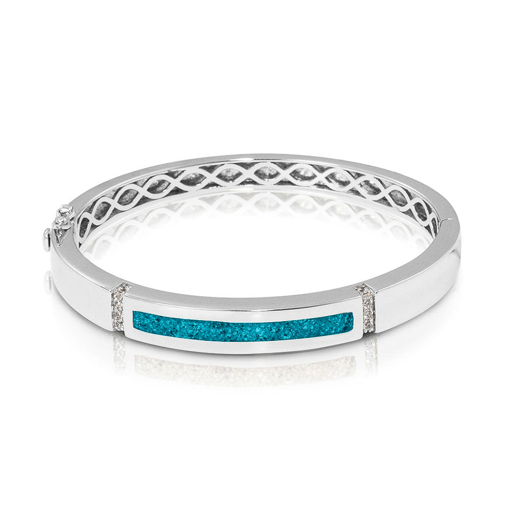 Zilveren as armband die gevuld kan worden met as of haar. Turquoise