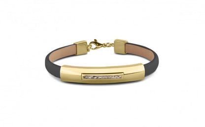 Lederen as armband met geelgouden edelmetaal afwerking