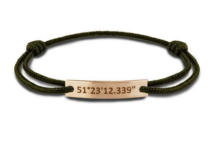 Para koord armband, met graveerplaatje aan de voorzijde. Roségoud