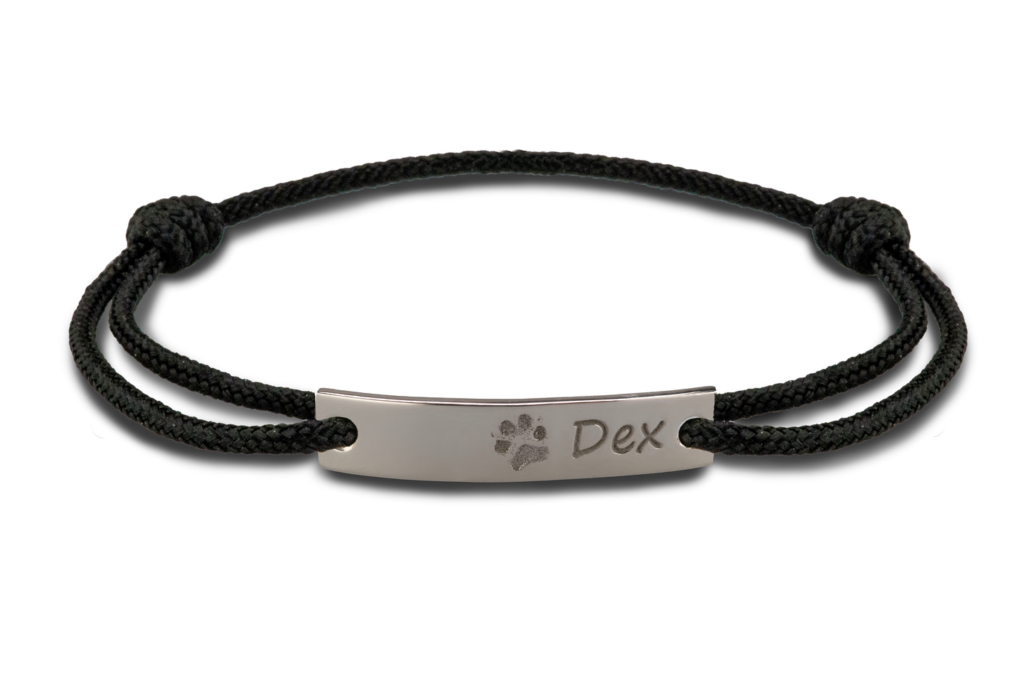 Para koord armband, met graveerplaatje aan de voorzijde. Witgoud