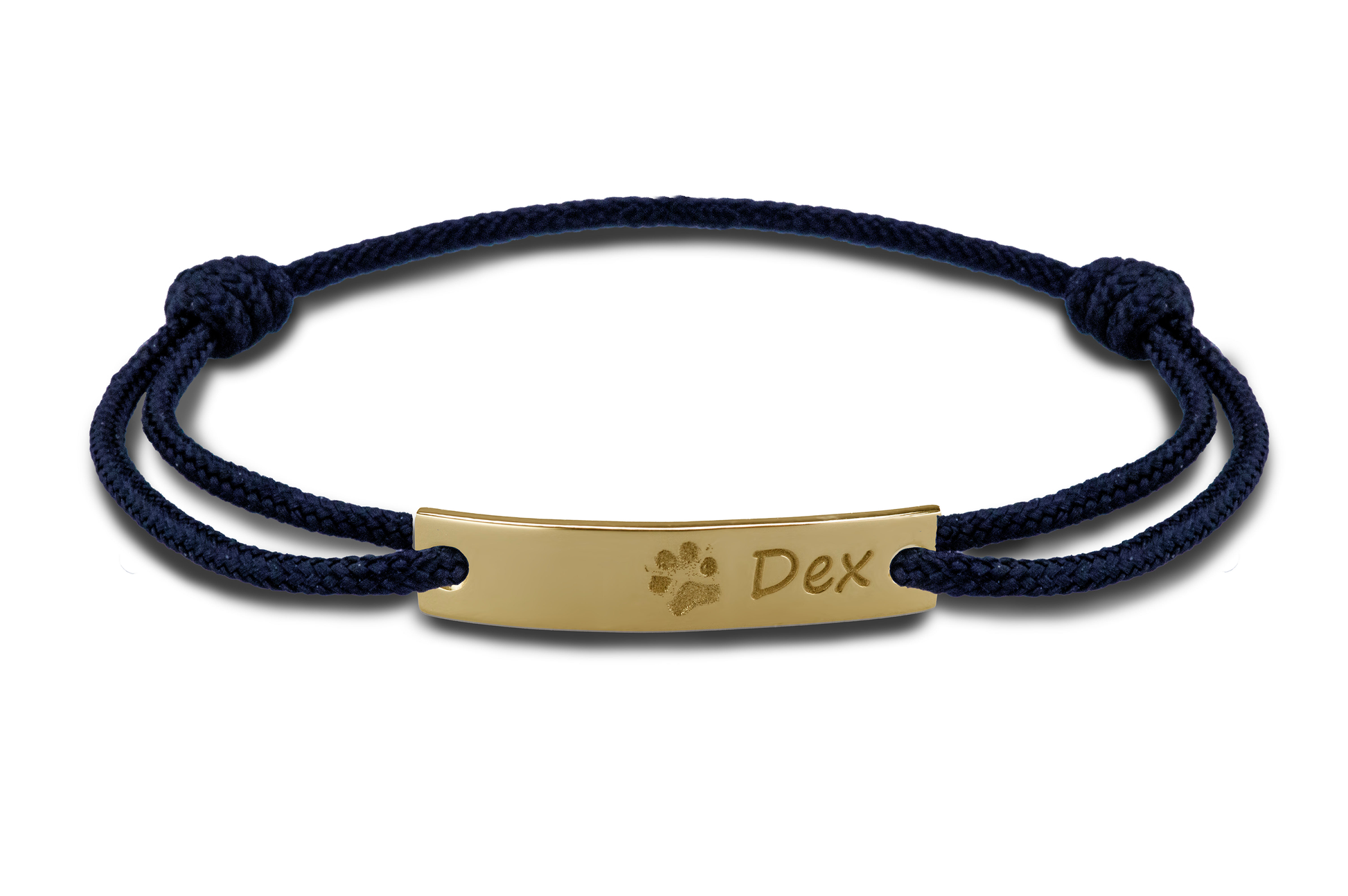 Para koord armband, met graveerplaatje aan de voorzijde. Geelgoud