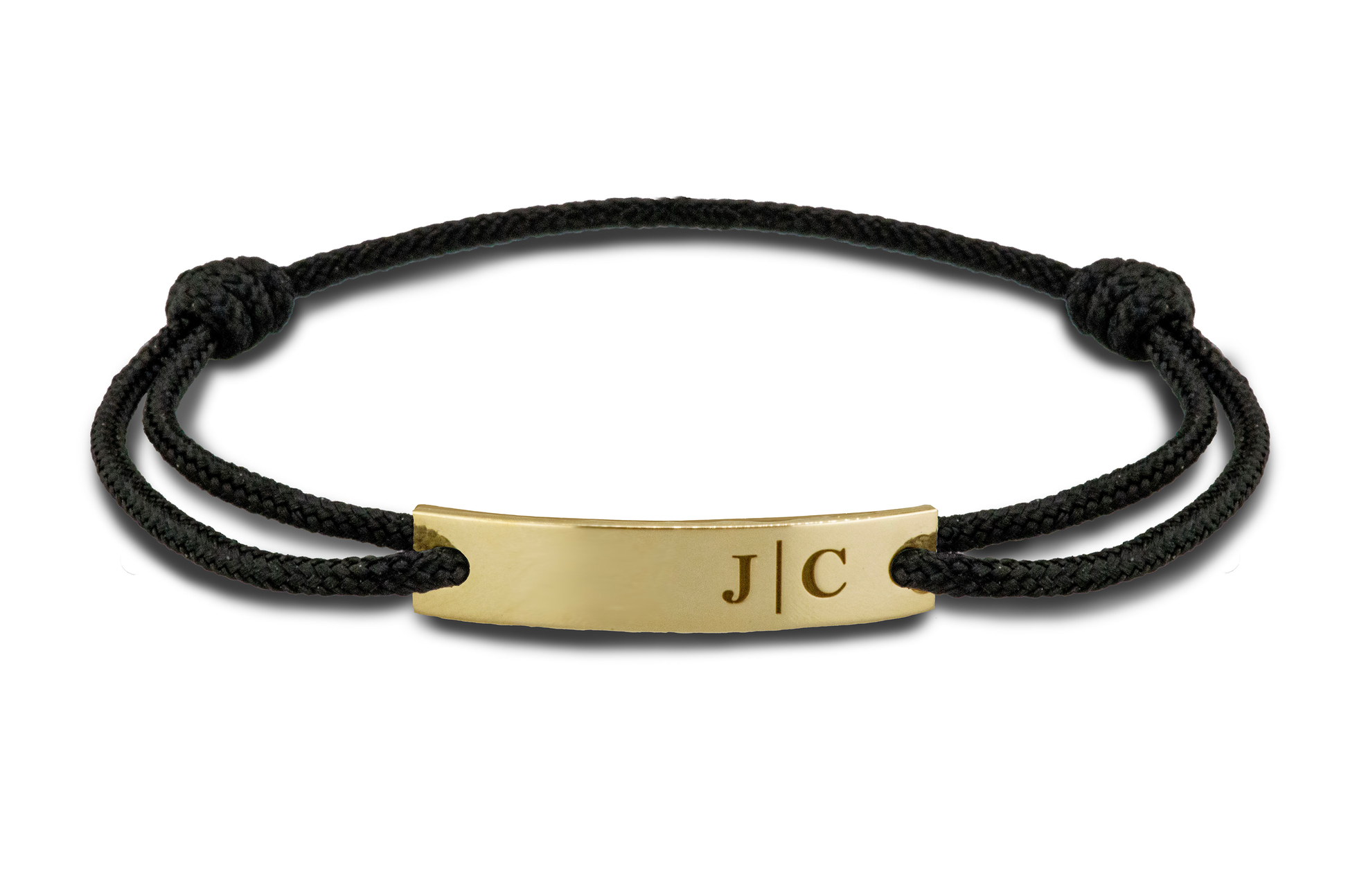 Para koord armband, met graveerplaatje aan de voorzijde. Geelgoud