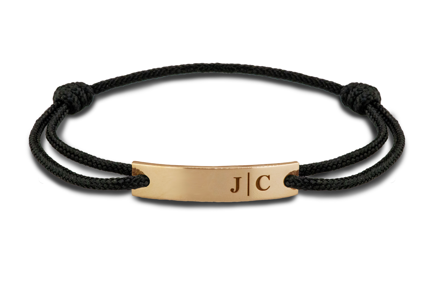 Para koord armband, met graveerplaatje aan de voorzijde. Roségoud