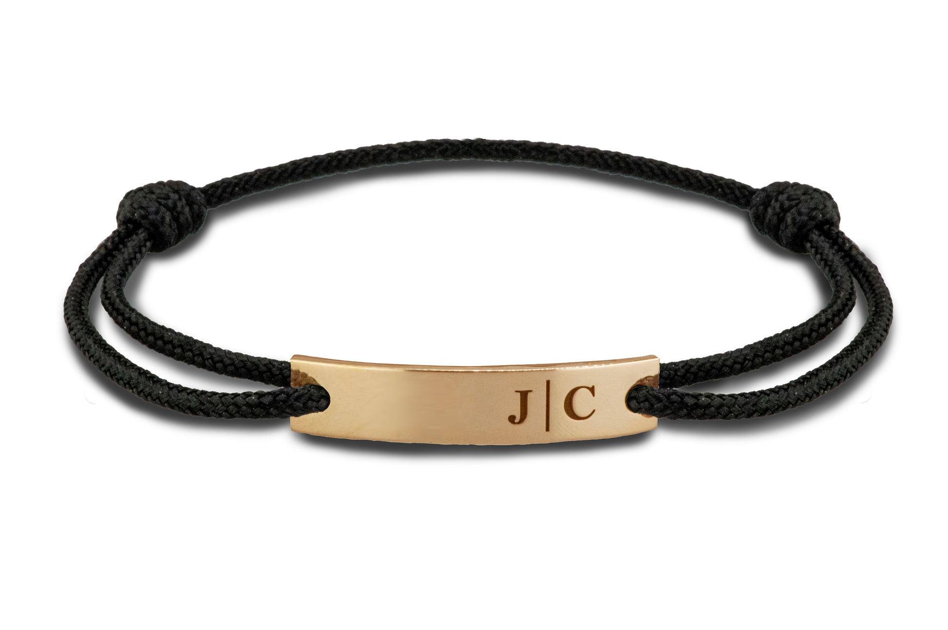 Para koord armband, met graveerplaatje aan de voorzijde. Roségoud