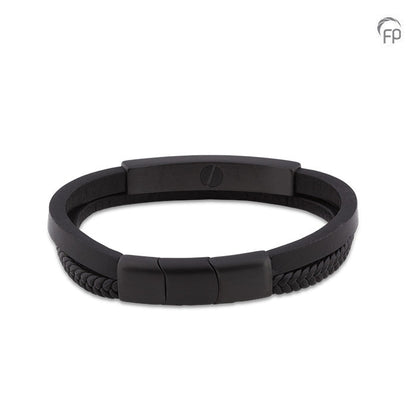 Lederen as armband uitgerust met een RVS ashouder en sluiting met magneet.
