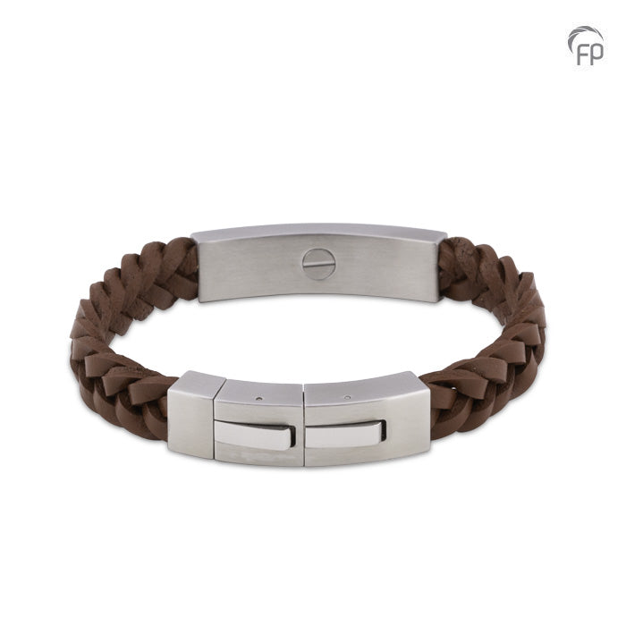 Lederen as armband uitgerust met een RVS ashouder en sluiting met magneet.  