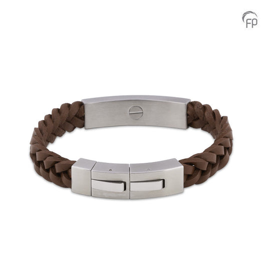 Lederen as armband uitgerust met een RVS ashouder en sluiting met magneet.