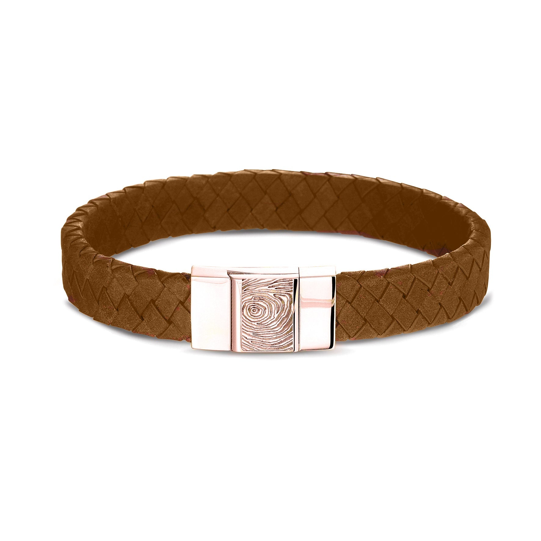 Lederen armband voorzien van vingerafdruk in sluiting in roségoud