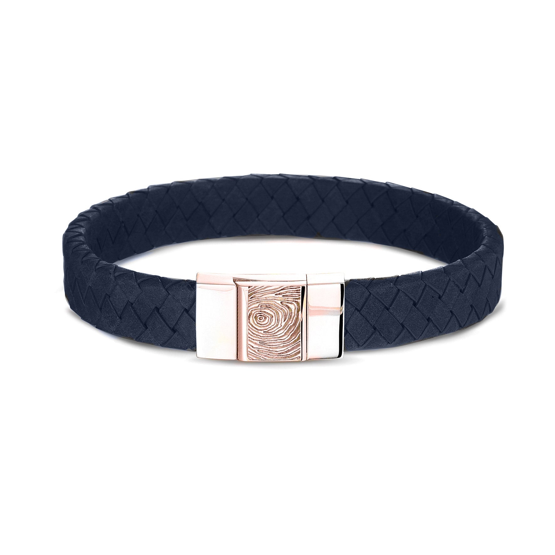 Lederen armband voorzien van vingerafdruk in sluiting in roségoud