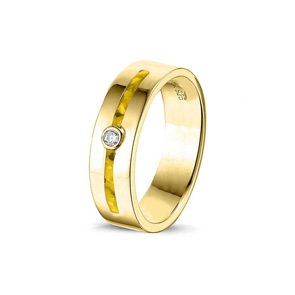 Asring 5 mm uit onze serie gedenksieraden, waar zichtbaar as of haar verwerkt wordt in twee separate compartimenten met in het midden een zirkonia of diamant naar keuze. Yellow