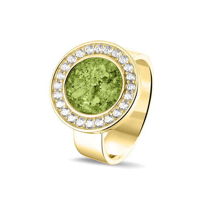 Asring 6 mm uit onze serie gedenksieraden, waar aan de bovenzijde zichtbaar as of haar verwerkt wordt in een rondje, rondom gezet met zirkonia's of diamanten naar keuze. Green