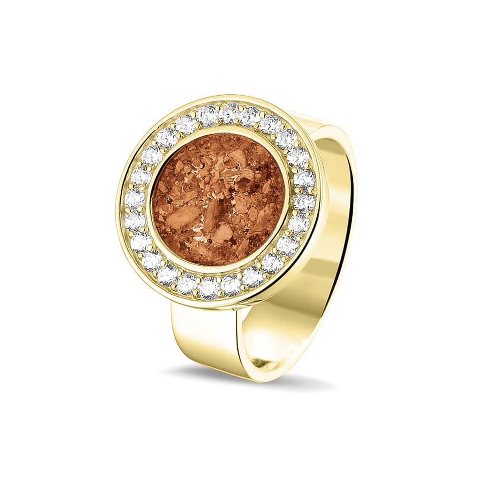 Asring 6 mm uit onze serie gedenksieraden, waar aan de bovenzijde zichtbaar as of haar verwerkt wordt in een rondje, rondom gezet met zirkonia's of diamanten naar keuze. Orange