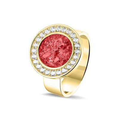 Asring 6 mm uit onze serie gedenksieraden, waar aan de bovenzijde zichtbaar as of haar verwerkt wordt in een rondje, rondom gezet met zirkonia's of diamanten naar keuze. Red