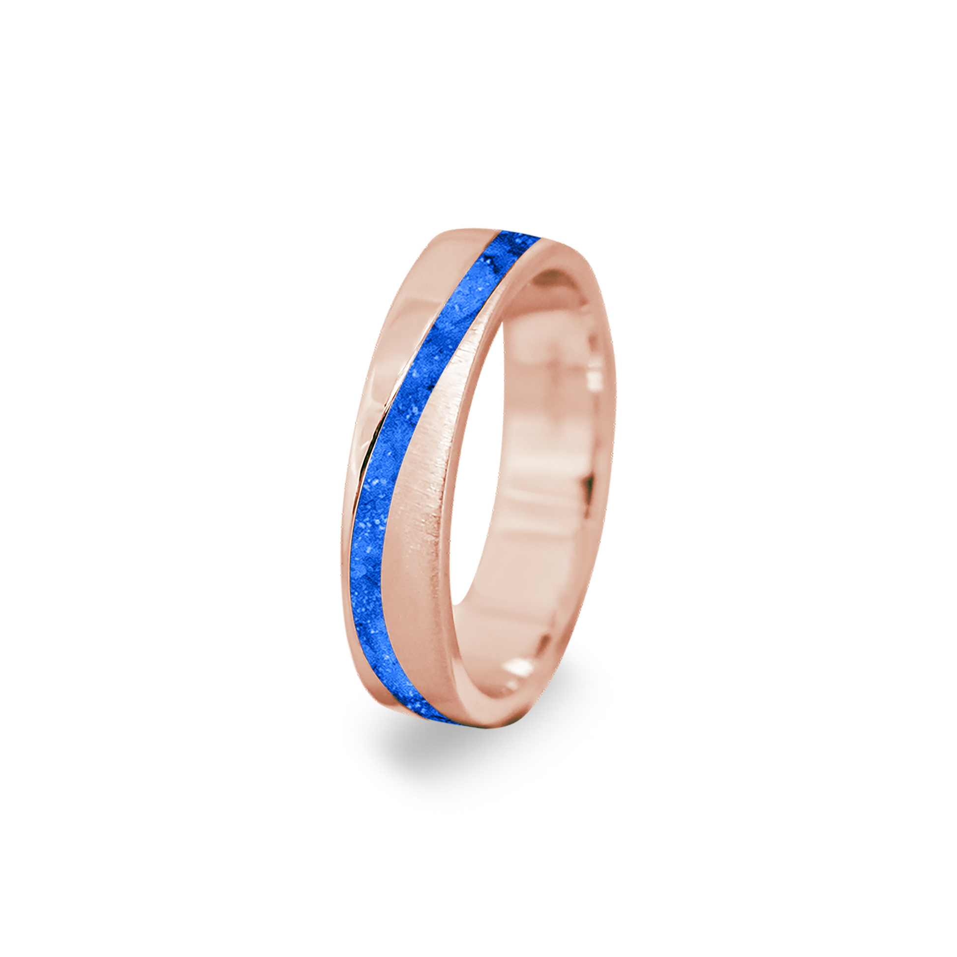 Gedenksieraad, ring  rondom zichtbaar gevuld met as of haar. Het vullen en sealen met onze speciale hars wordt in onze ambachtelijke edelsmederij gedaan. Blue