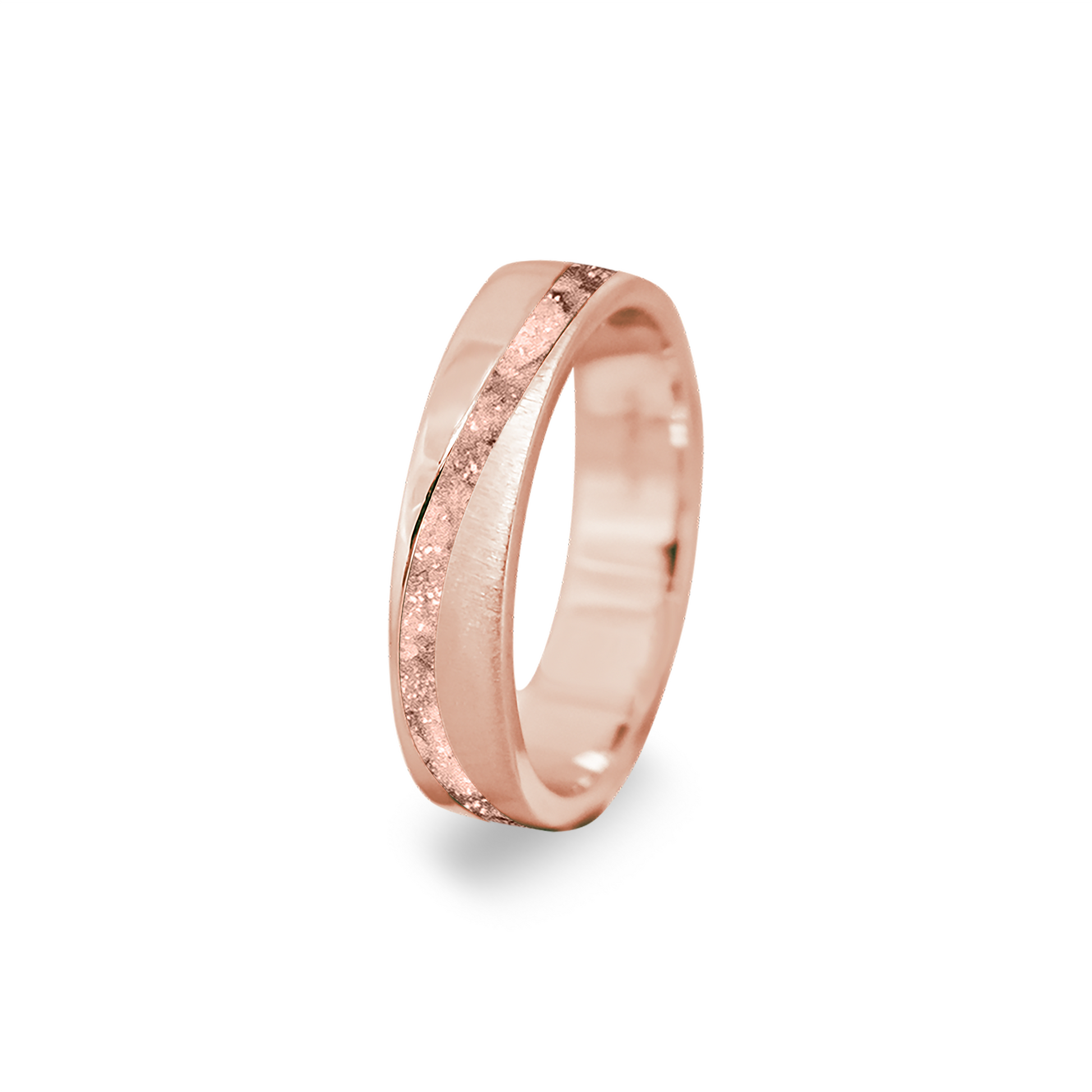 Gedenksieraad, ring  rondom zichtbaar gevuld met as of haar. Het vullen en sealen met onze speciale hars wordt in onze ambachtelijke edelsmederij gedaan. Blush