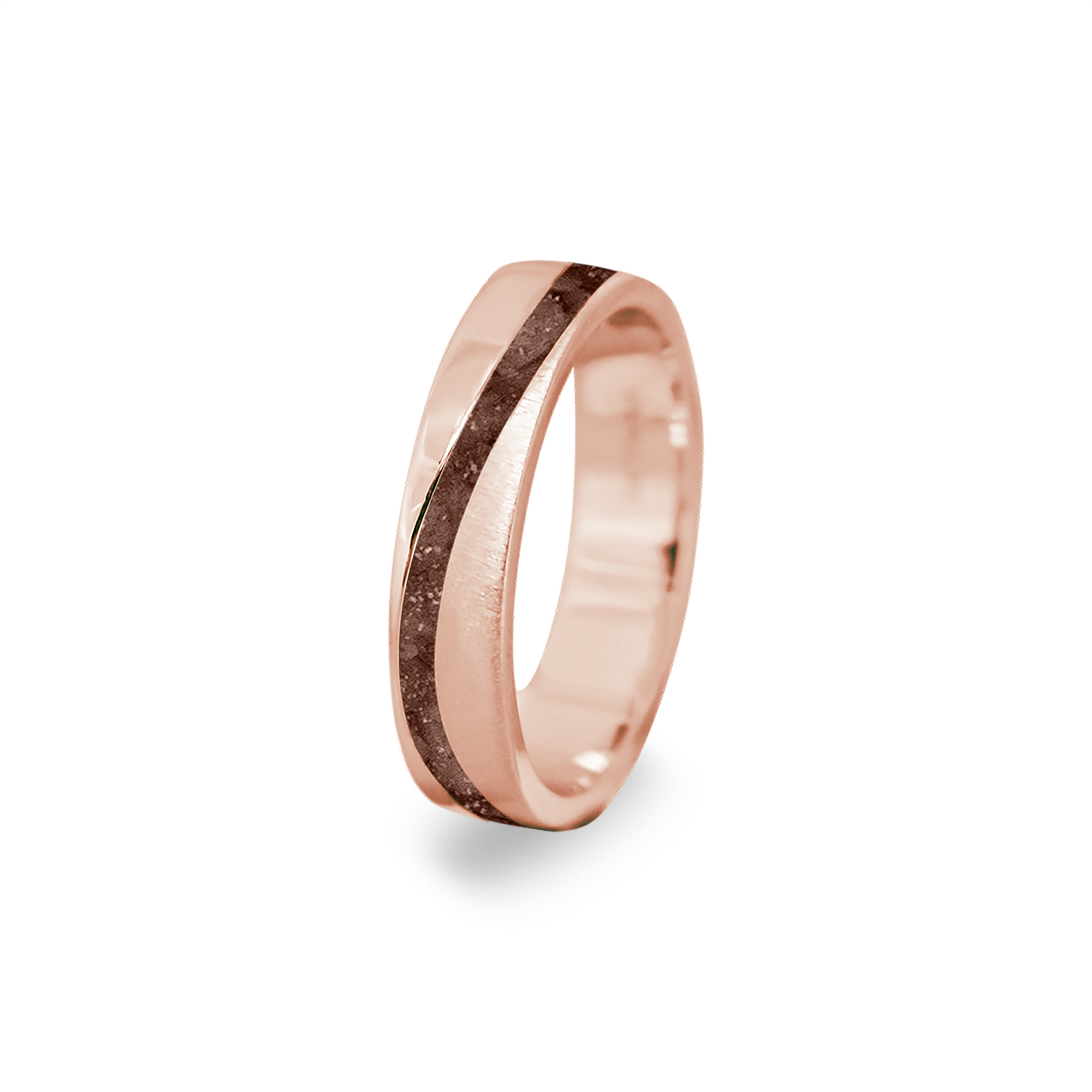 Gedenksieraad, ring  rondom zichtbaar gevuld met as of haar. Het vullen en sealen met onze speciale hars wordt in onze ambachtelijke edelsmederij gedaan. Brown