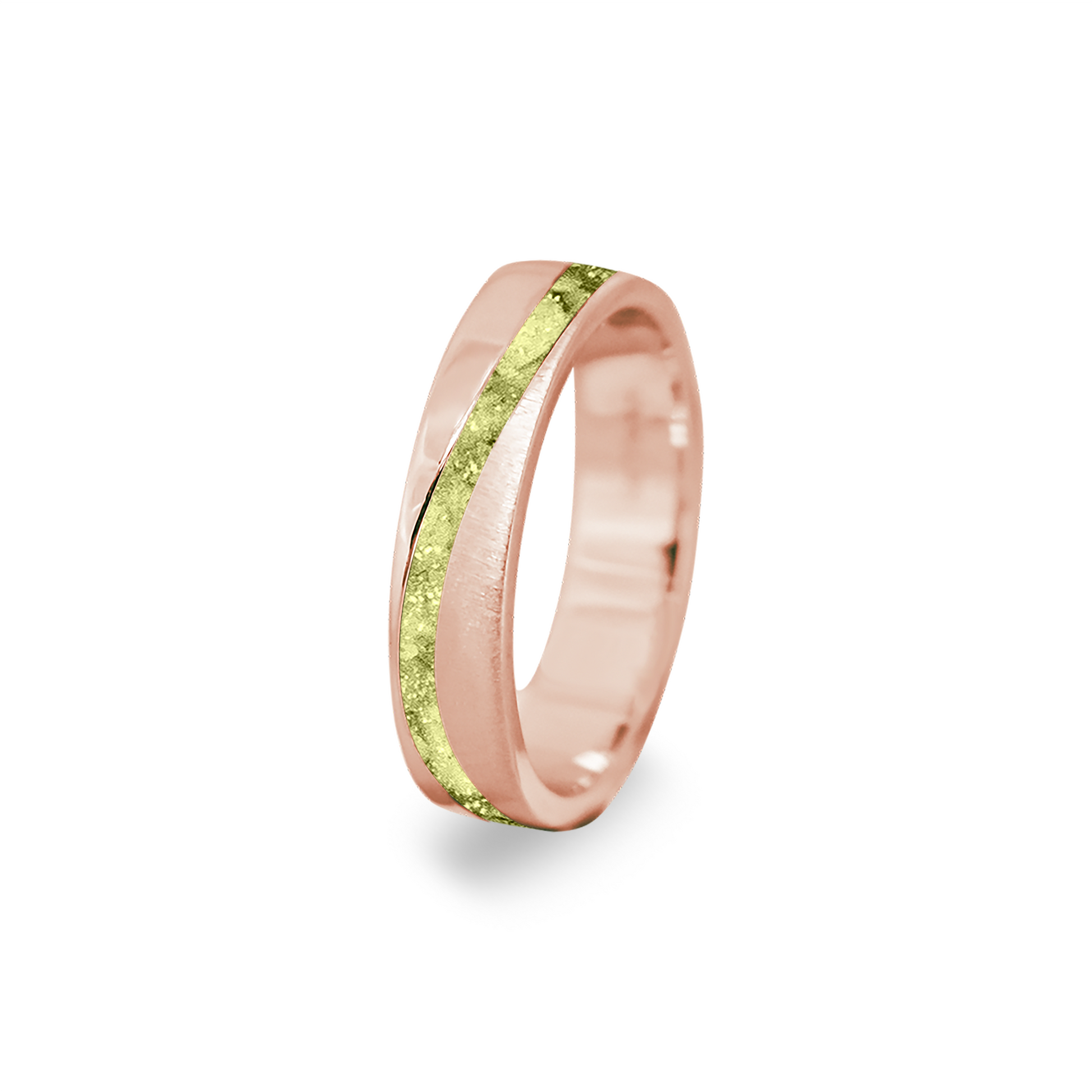 Gedenksieraad, ring  rondom zichtbaar gevuld met as of haar. Het vullen en sealen met onze speciale hars wordt in onze ambachtelijke edelsmederij gedaan. Olive